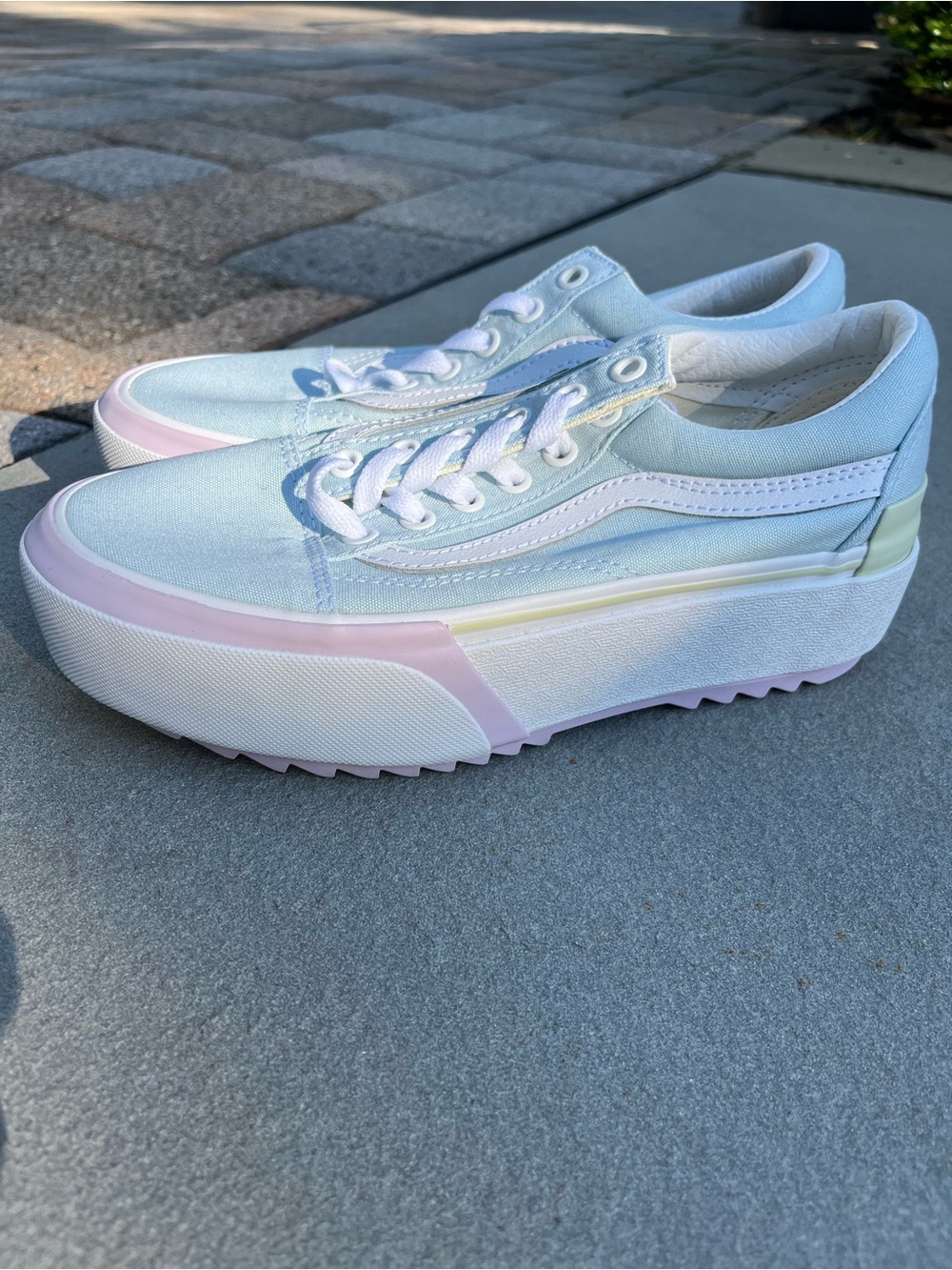 Vans Platform Sneakers - White with Pastel Pink & Pale Yellow